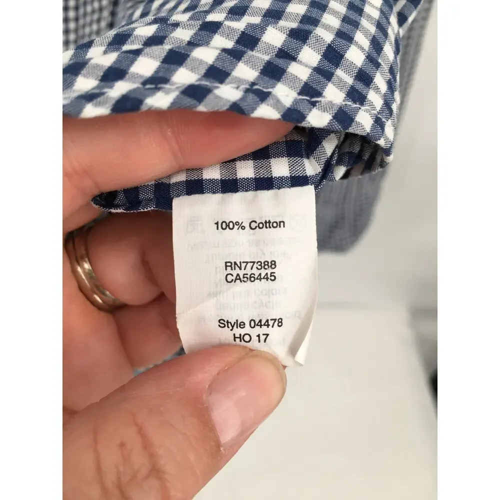 J. Crew Check Pattern Button Front Long Sleeve Shirt Blue Size Large Tall